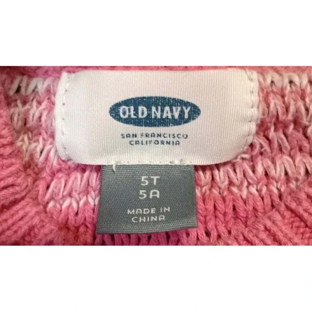 OLD NAVY GIRLS 5T WHITE pink STRIPED SWEATER  THREAD LONG SLEEVE